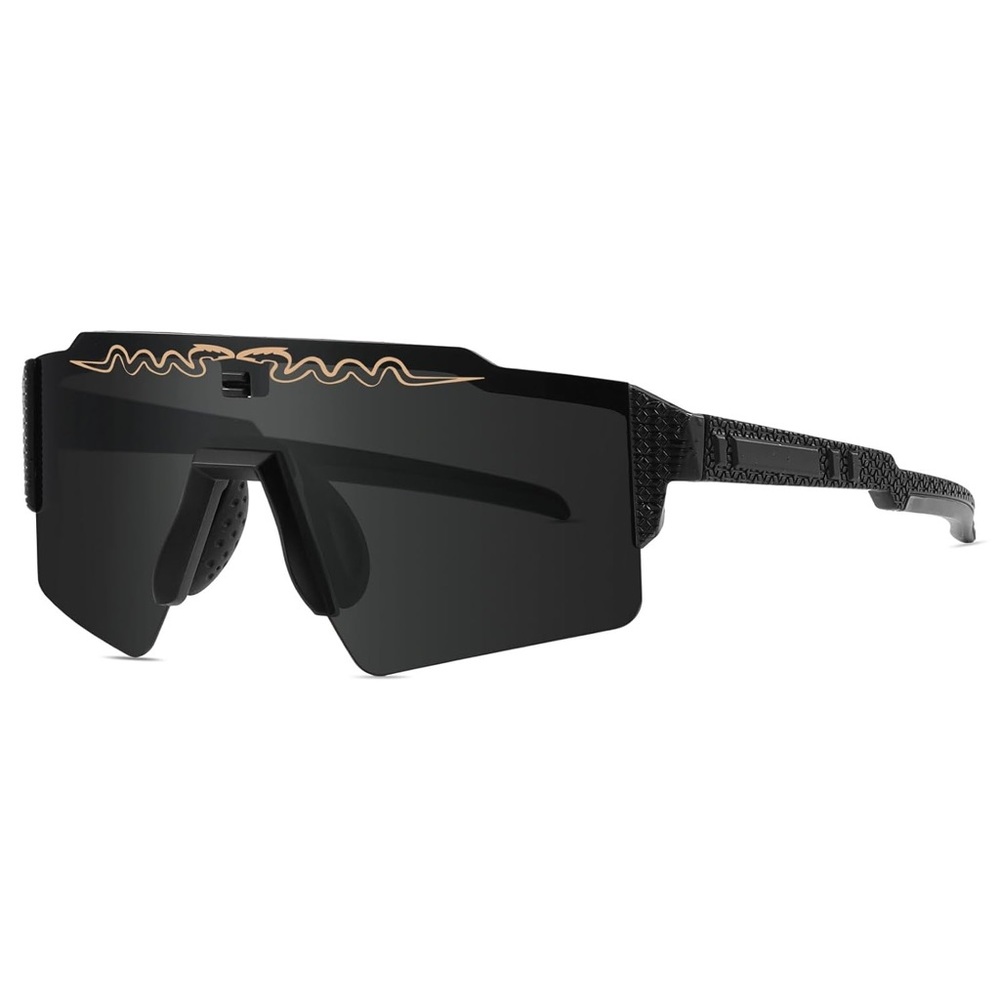 Black Sport Sunglasses with Gold Snake Accent - New in Box
